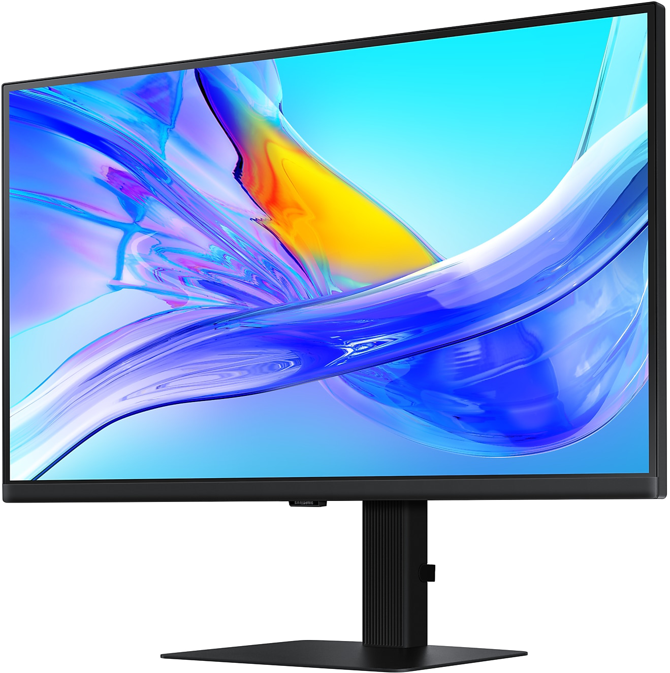 Egy számítógép monitor egy absztrakt, színes képet mutat.