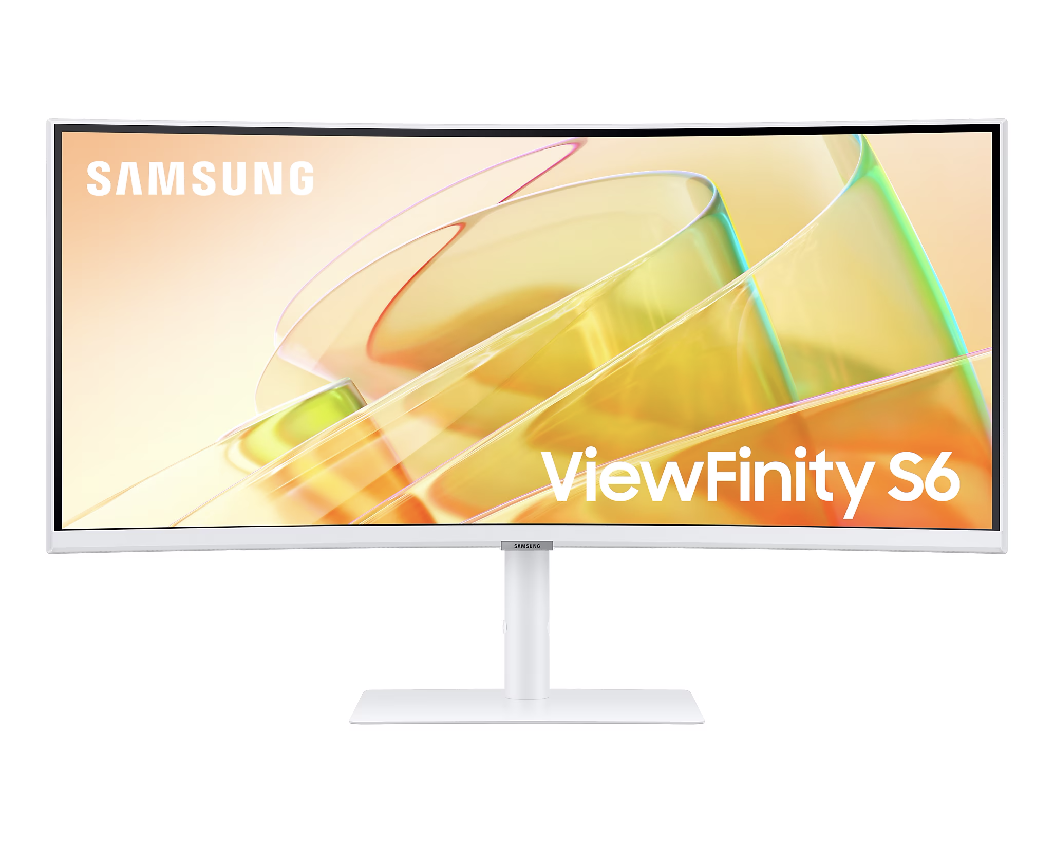 Egy fehér számítógép-monitor fehér állványon.