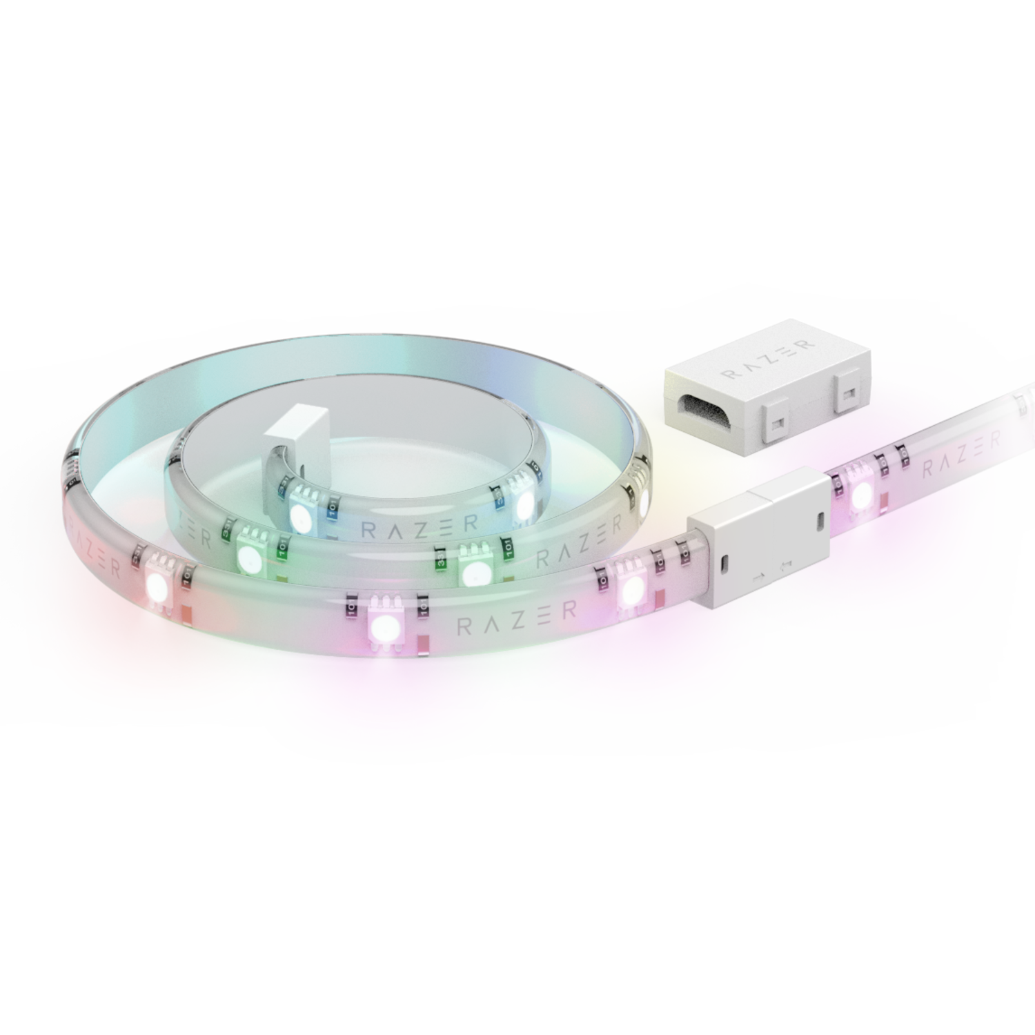 Razer LED light strip with a white control box on a white background.