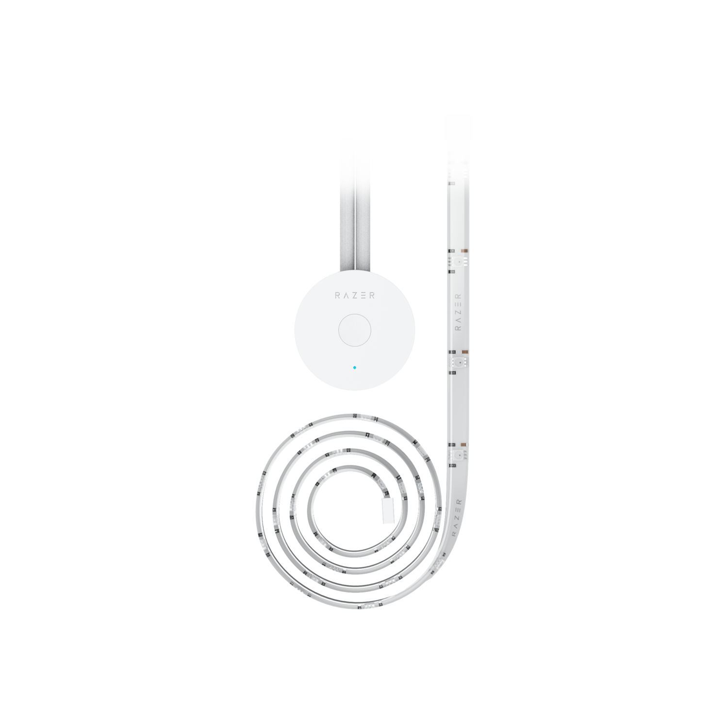 Razer LED light strip with a circular control module, on a black background.