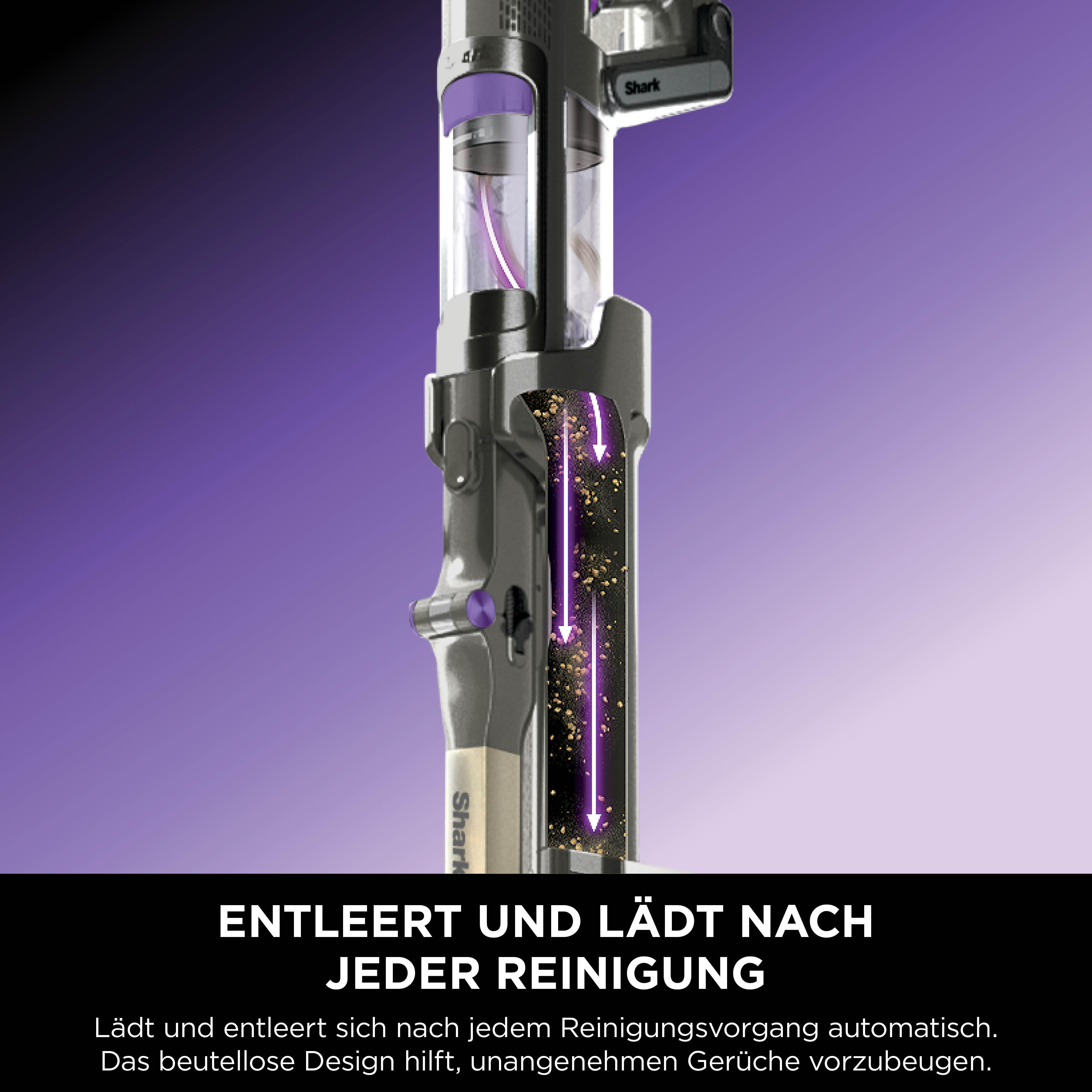 Staubsaugerteile. Lila und silberne Details. Weißer Hintergrund.