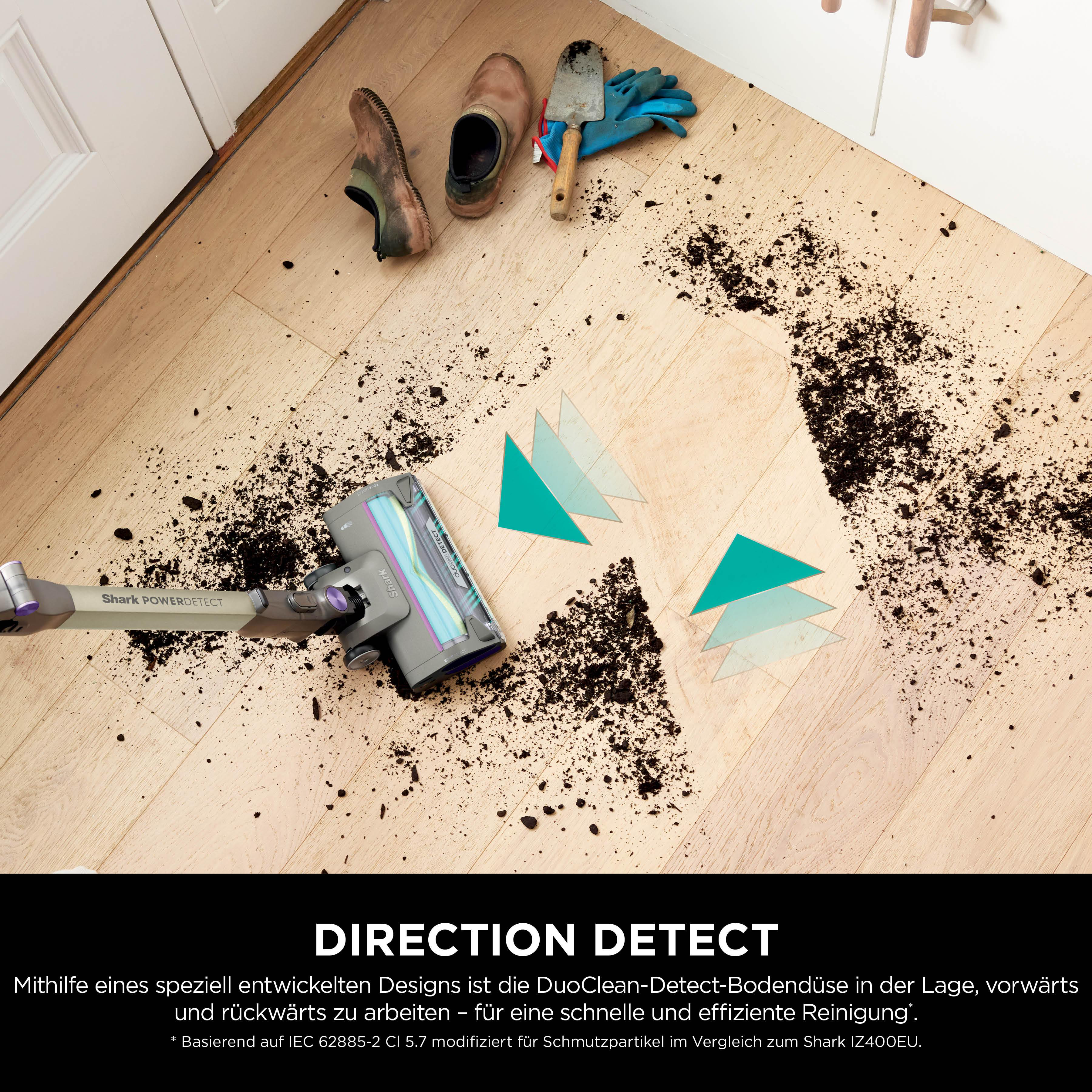 Ein Staubsauger reinigt einen schmutzigen Boden. Schmutz und Ablagerungen sind um den Staubsauger verstreut.