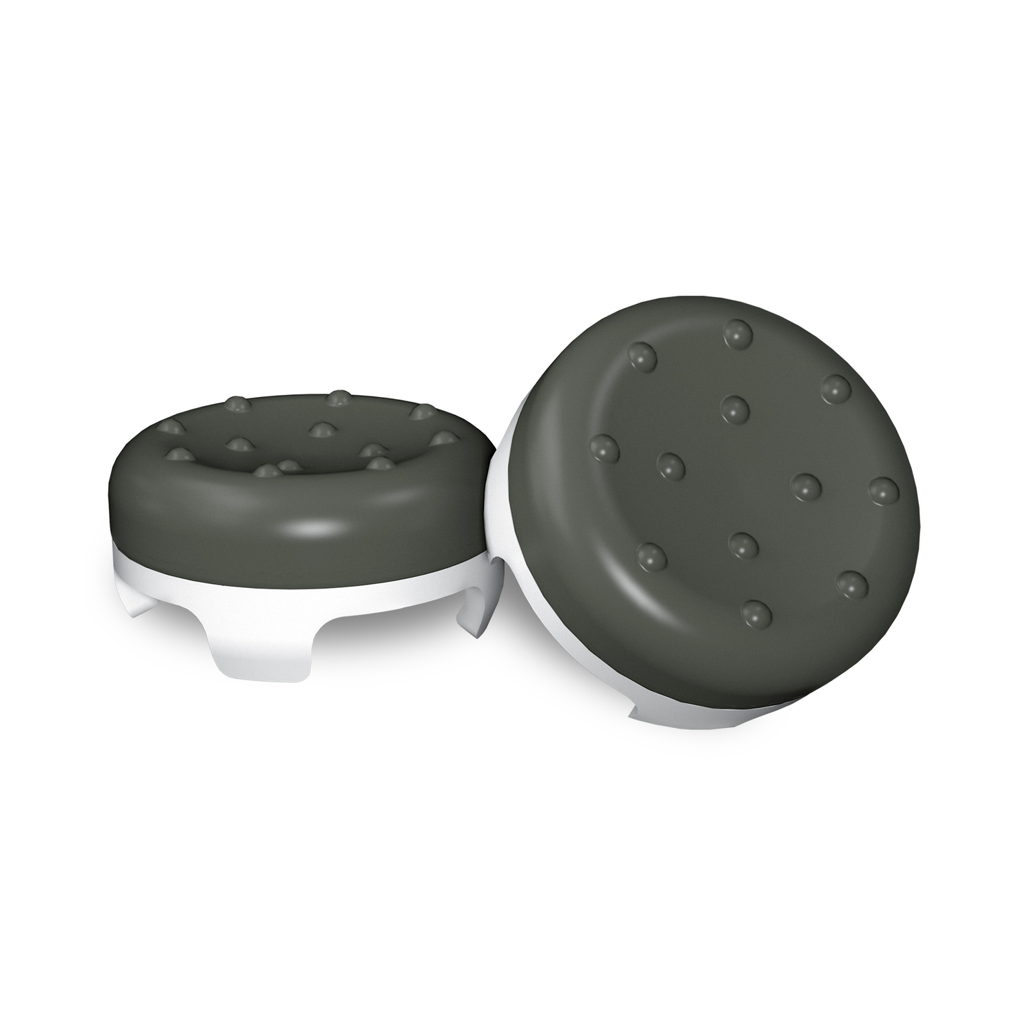 Two dark gray controller thumb grips, isolated on white.