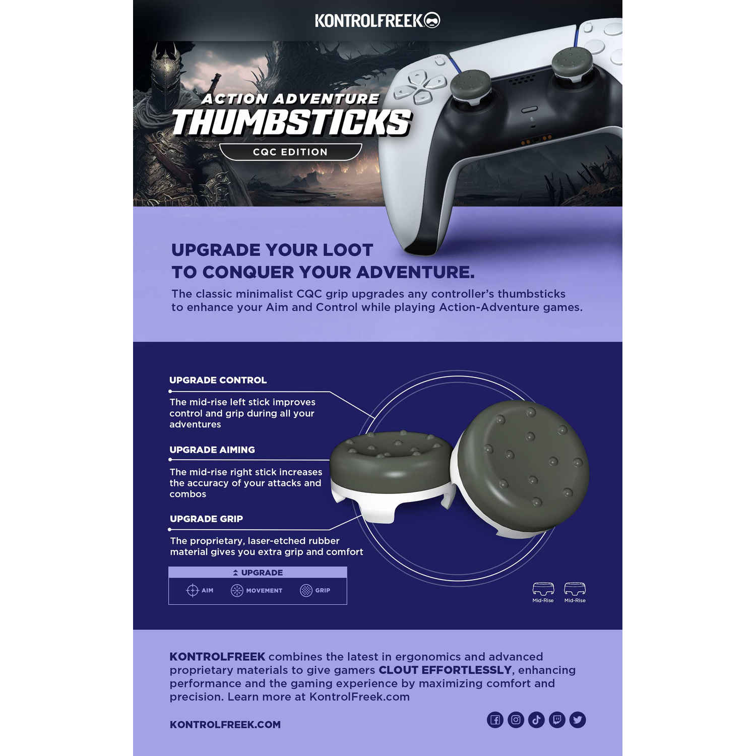 Promotional image for thumbsticks. Includes a controller and thumbsticks with text and graphics.