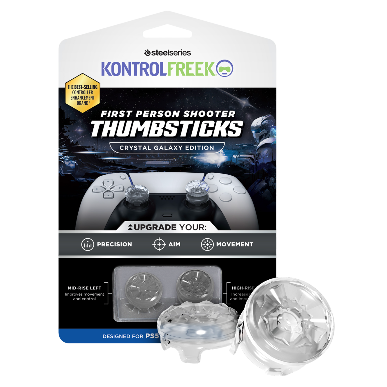 KontrolFreek thumbsticks pakket met thumbsticks, ontworpen voor PS5 controllers.