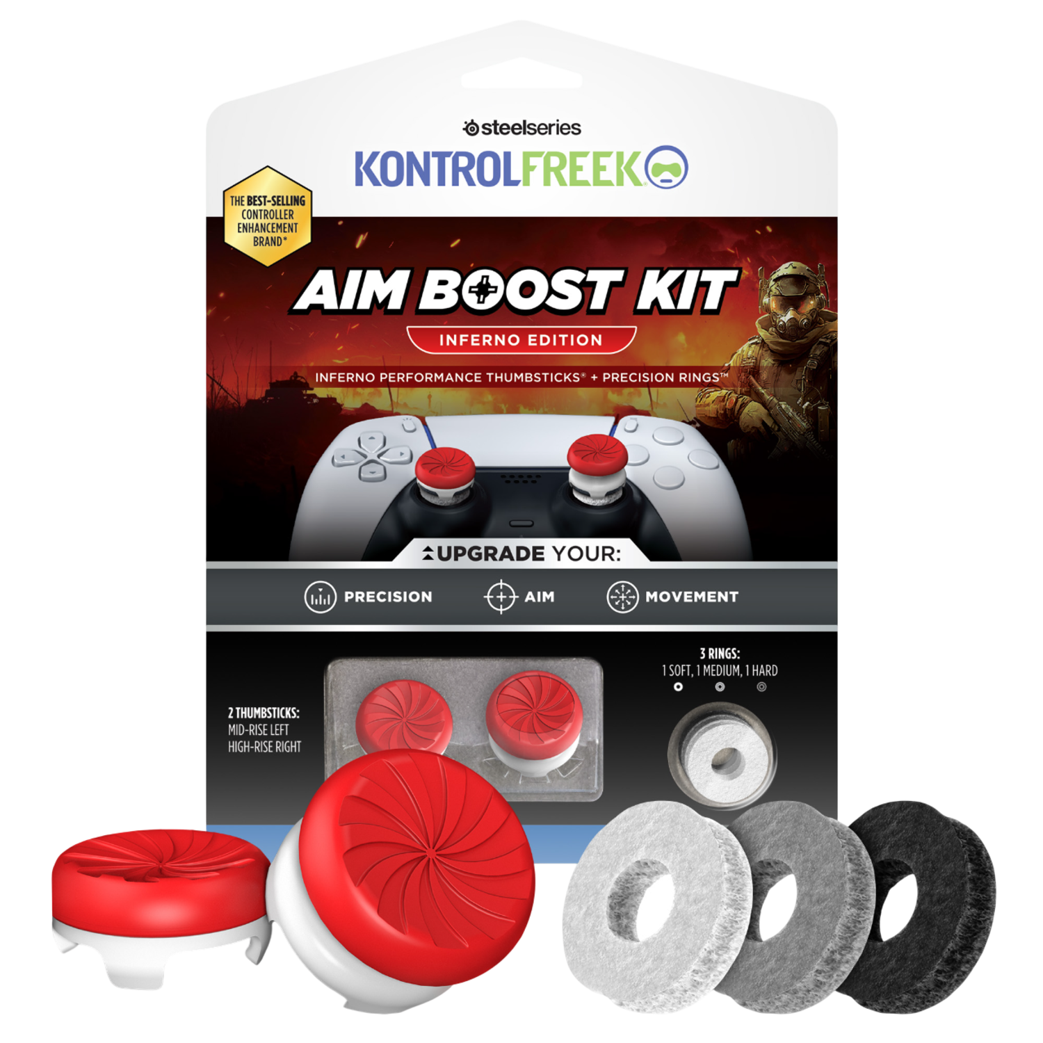 Kontrolfreek Inferno Aimboost Playstation 5 Rood / Wit PS5 Thumbsticks Aim Boost Kit