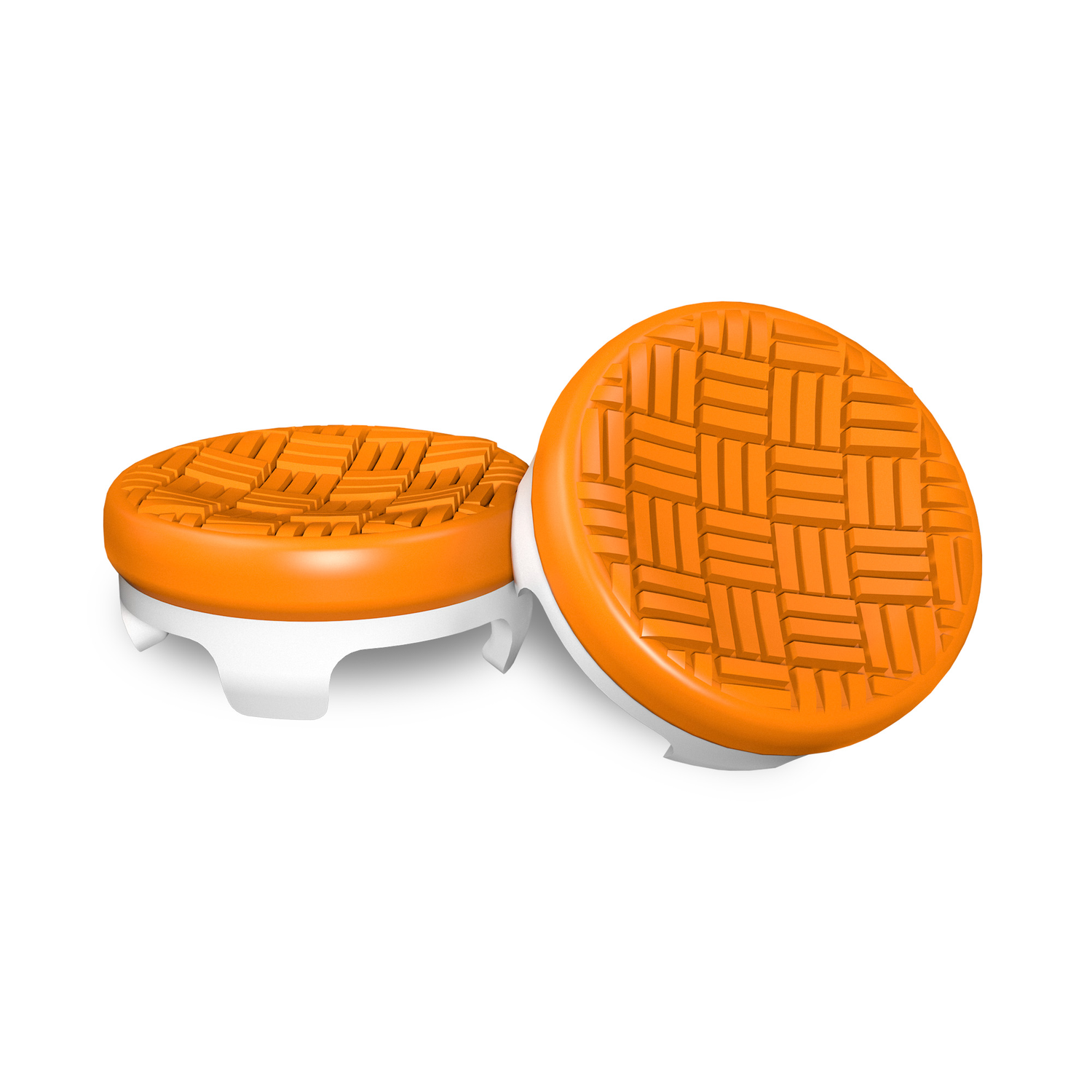 Orange, circular objects with white supports.