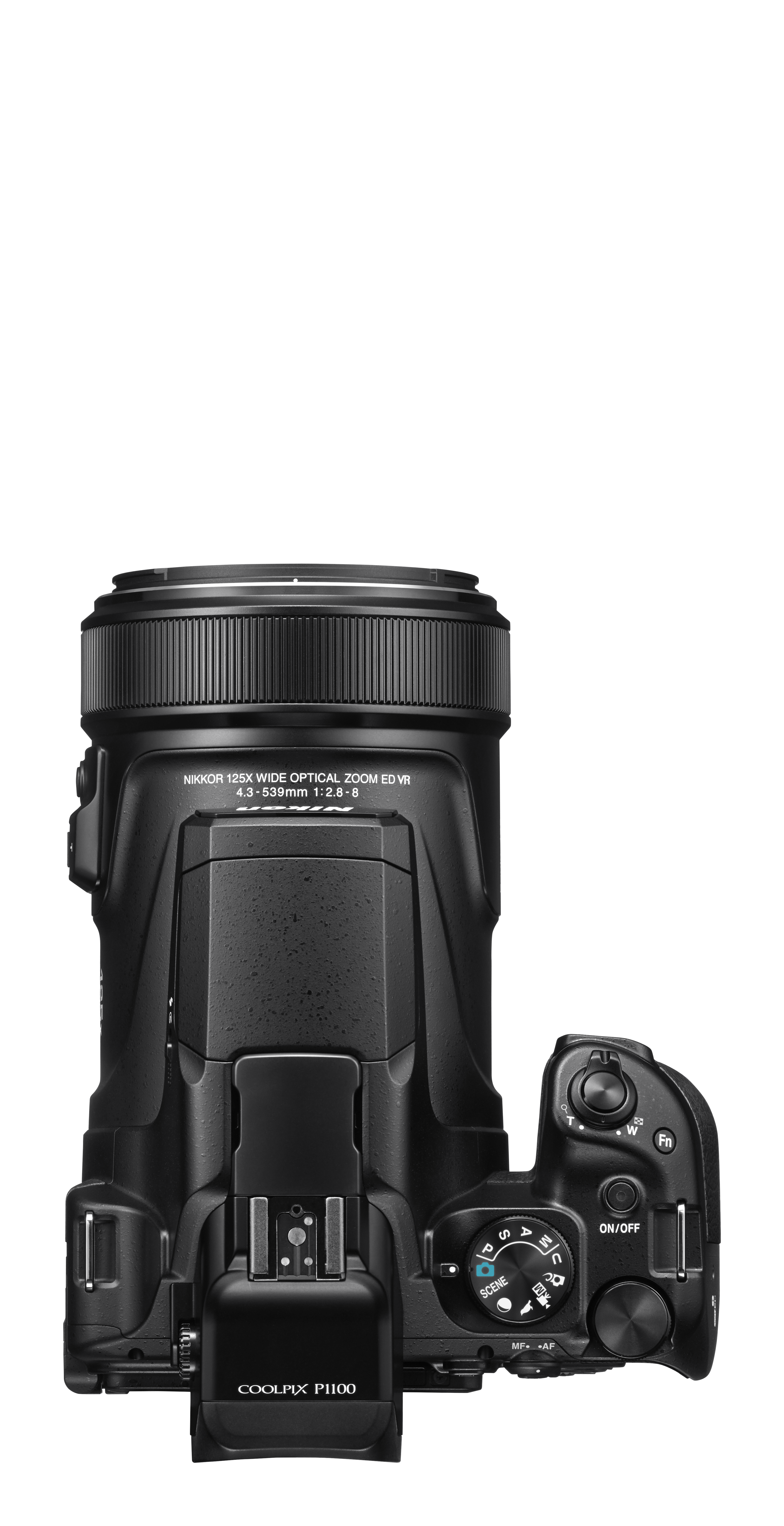 Eine Nikon COOLPIX P1000 Kamera von oben.