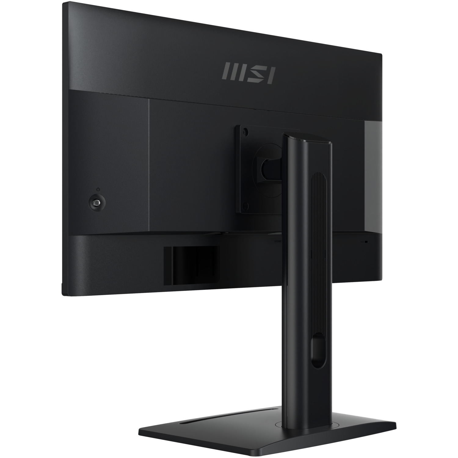 Arrière d'un moniteur MSI noir. Le support et le cadre sont visibles.