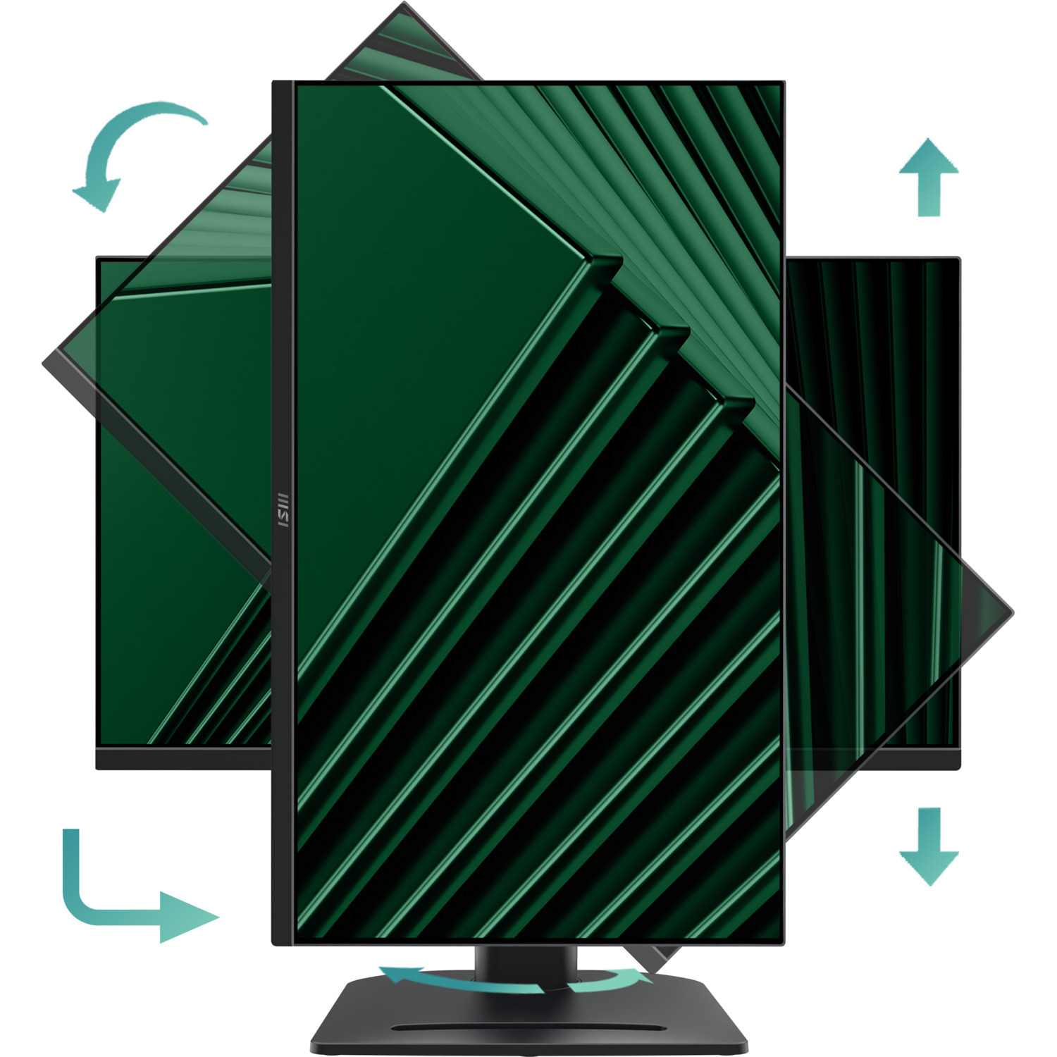Un moniteur noir avec un écran vert affichant un motif abstrait.