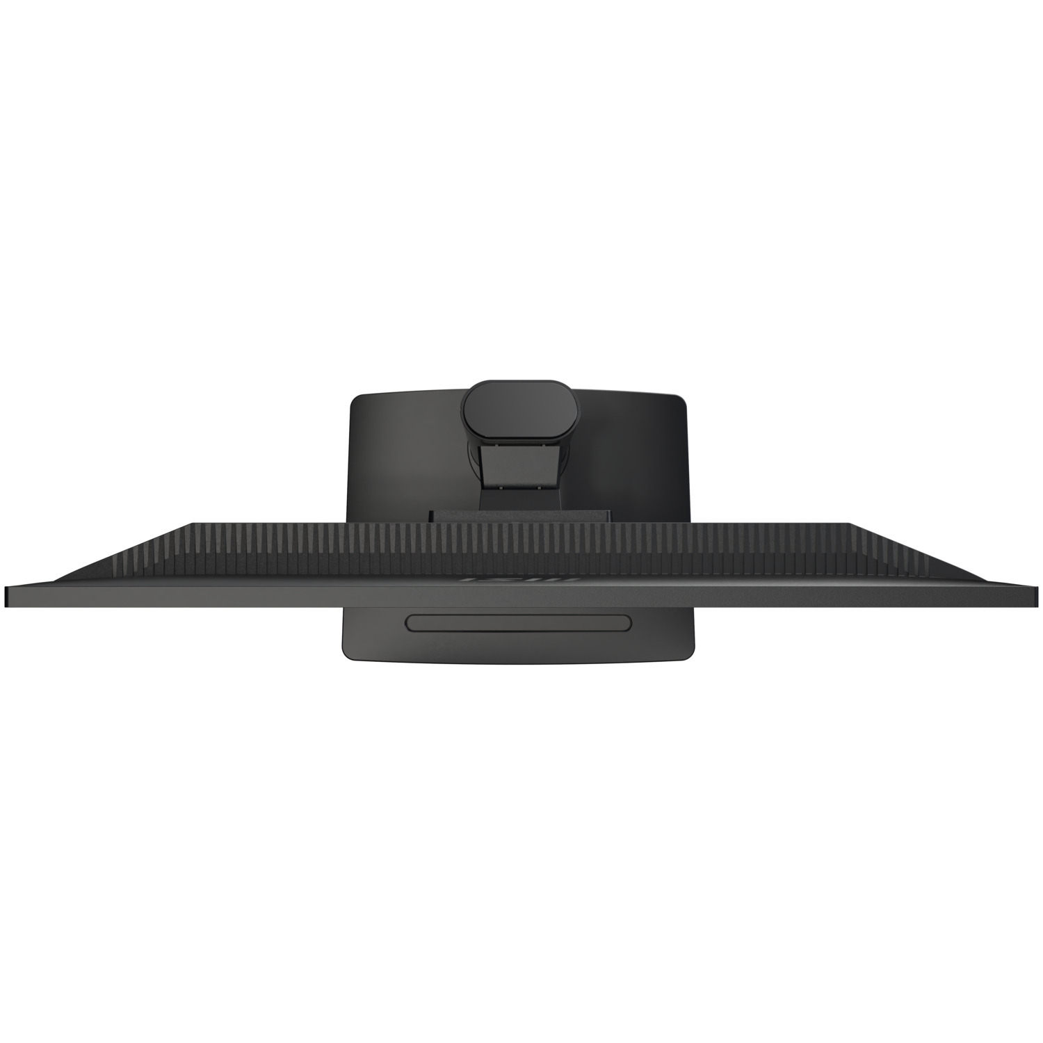 Vue de dessus d'un moniteur noir avec support.