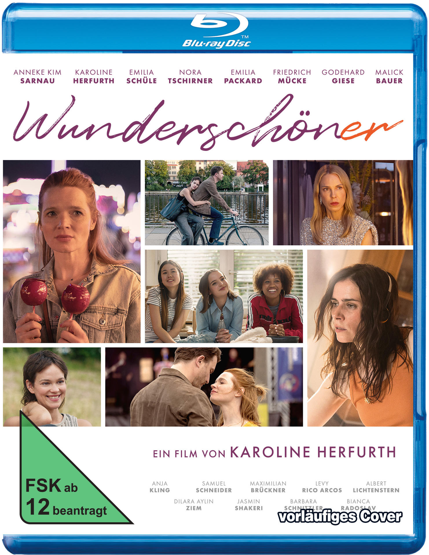 Blu-ray-Disc-Cover. Filmszenen mit Schauspielern. Titel: Wunderschöner. Lila und blaues Farbschema.