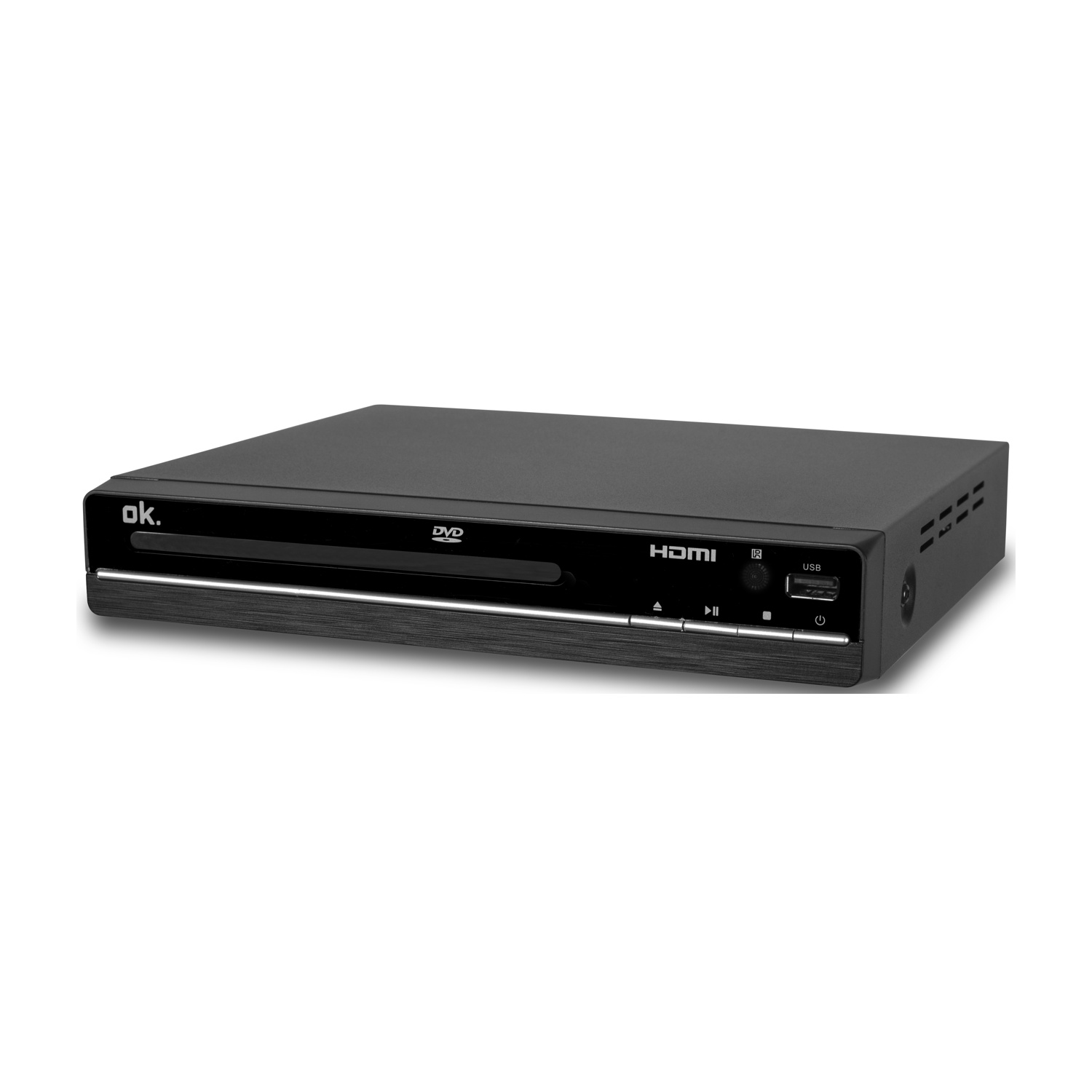 Un lettore DVD nero con porte HDMI e USB.
