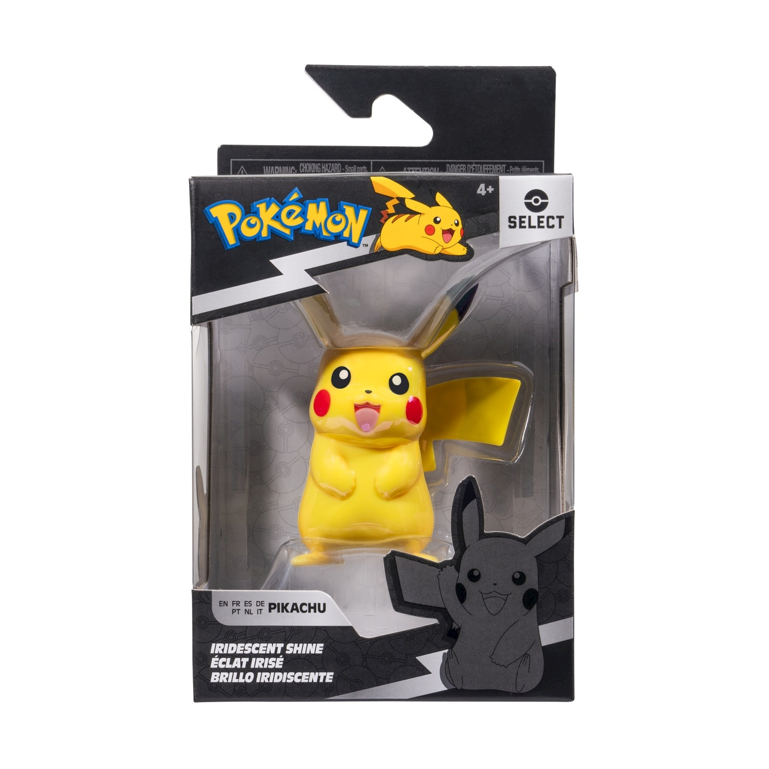 Figura di Pikachu in una scatola. Pikachu giallo con guance rosse e contorno nero.