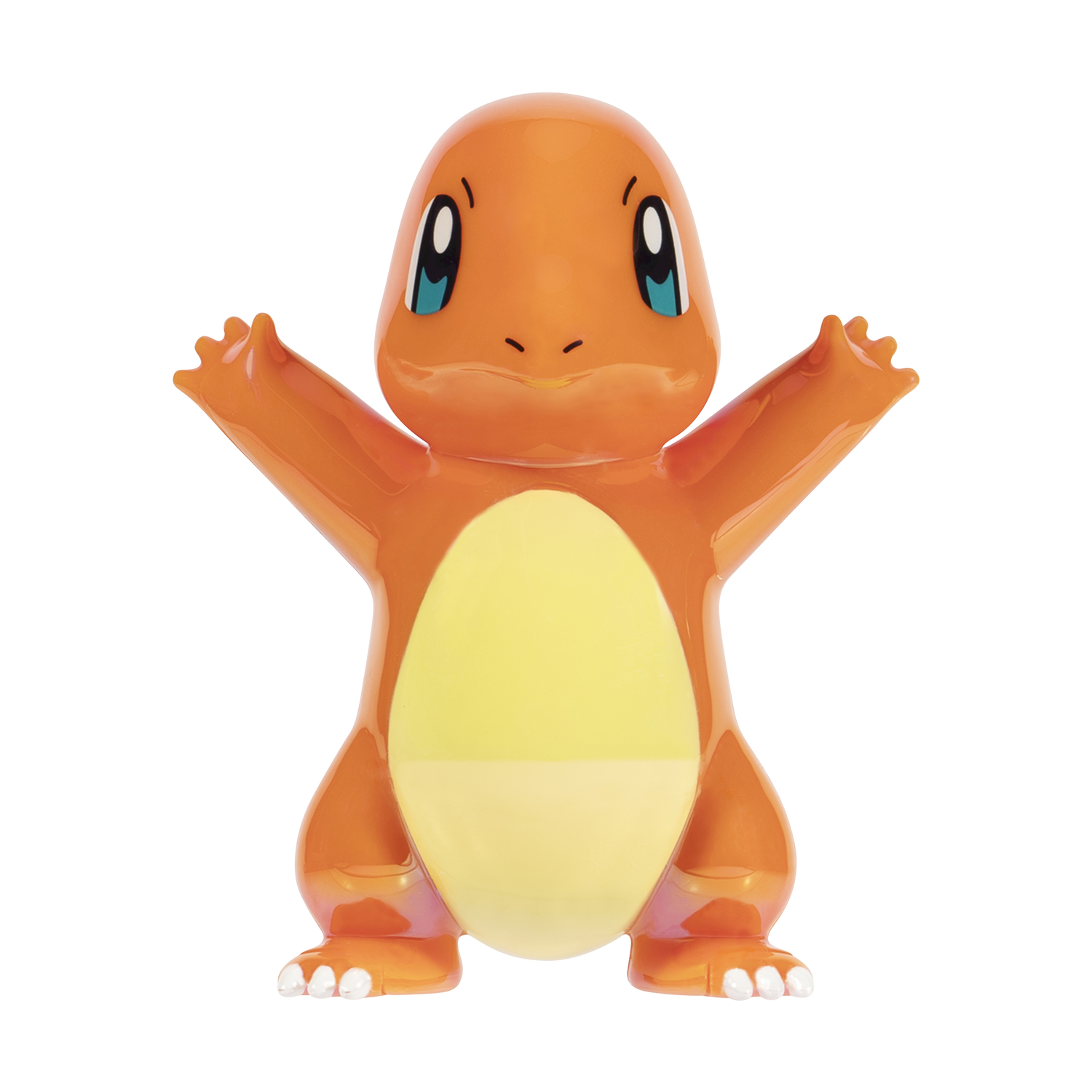 Personaggio di Charmander Pokémon arancione con le braccia tese. La figura ha la pancia gialla.