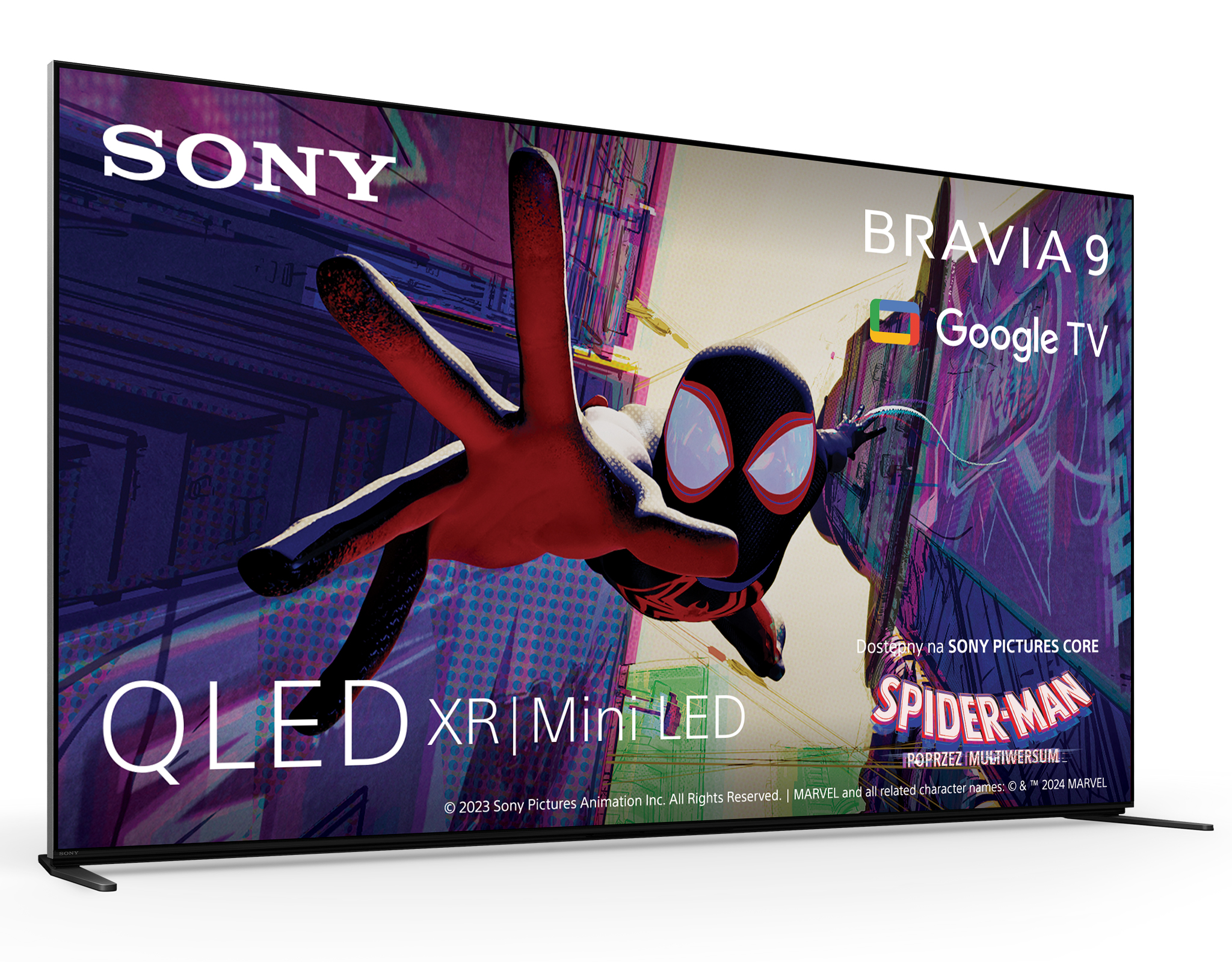 Telewizor Sony Bravia 9 z Spider-Manem, Google TV i QLED.