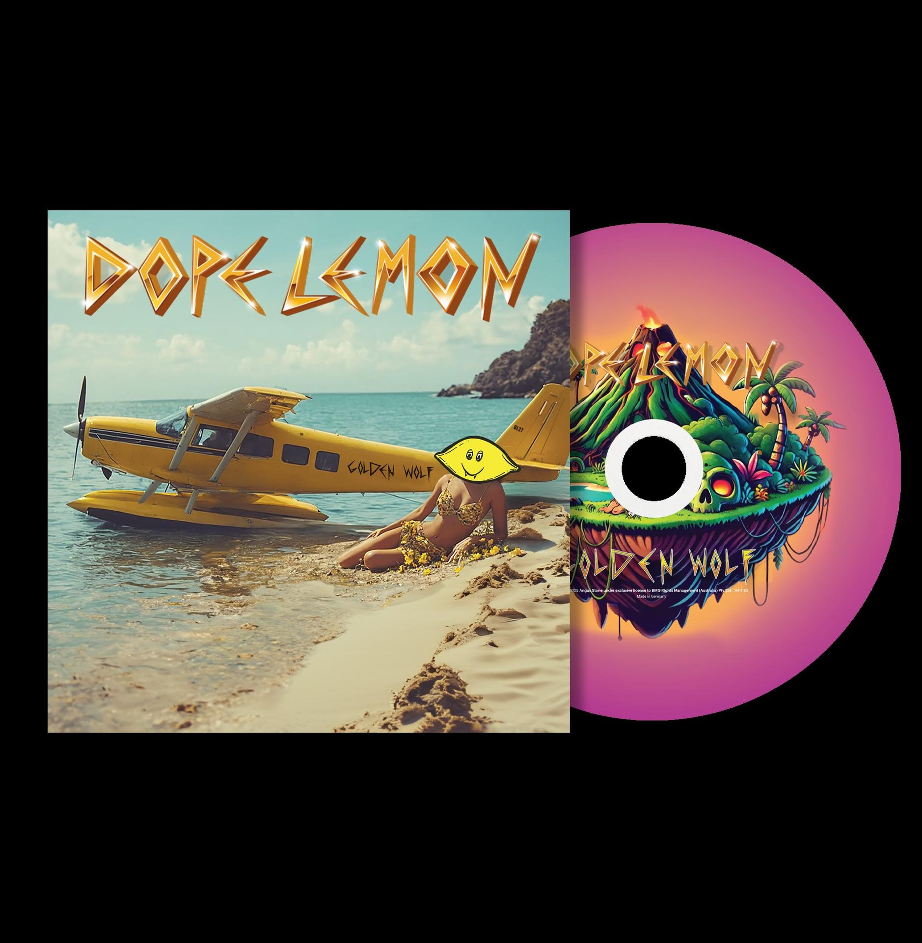 Albumcover und CD. Auf dem Cover steht 'DOPE LEMON'. Die CD zeigt eine Insel.