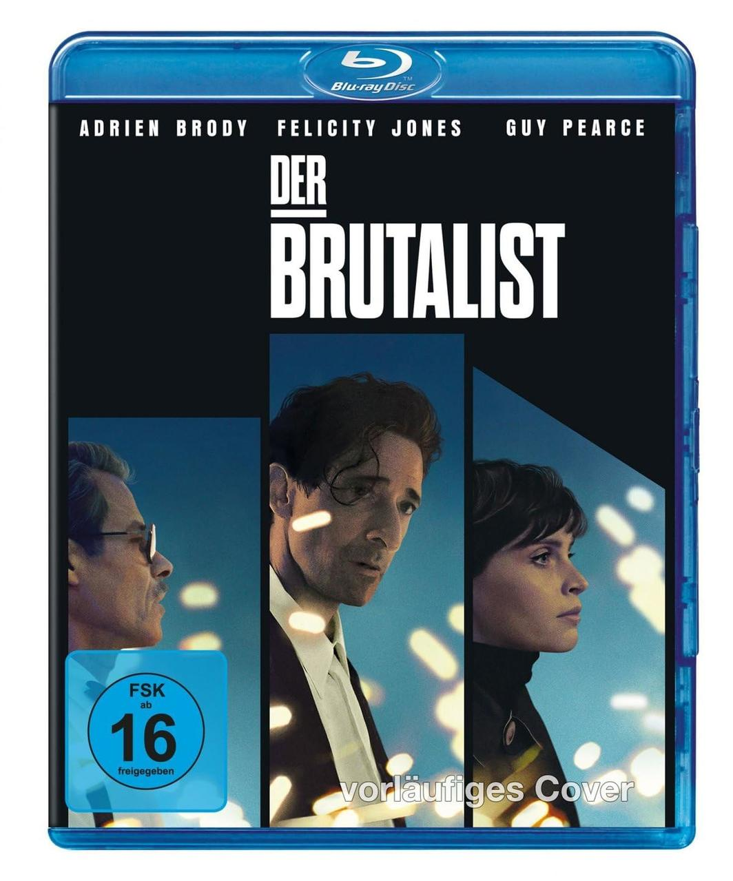 Blu-ray-Cover für 'Der Brutalist' mit Adrien Brody, Felicity Jones und Guy Pearce.
