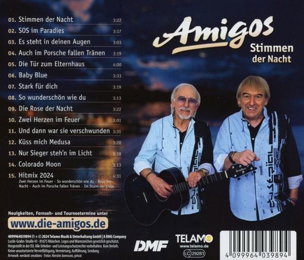 CD-Cover mit zwei Männern, die Gitarren halten. Text beinhaltet 'Amigos' und 'Stimmen der Nacht'.
