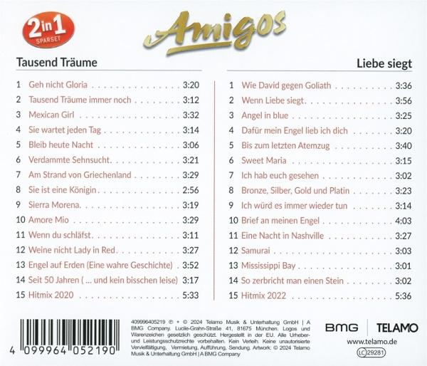 CD-Cover mit Titelliste des Amigos-Albums 'Tausend Träume'. Enthält Songtitel und -zeiten.