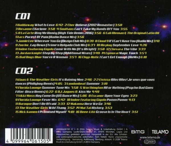 CD-Cover mit Titellisten von CD1 und CD2, schwarzer Hintergrund, verschiedene Künstler.
