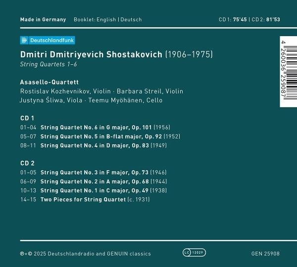 CD-Hülle mit Dmitri Schostakowitschs Streichquartetten, schwarzer Hintergrund.