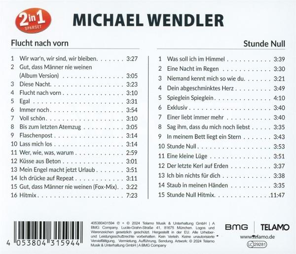 CD-Cover mit Titellisten, weißem und schwarzem Hintergrund, Künstler Michael Wendler.