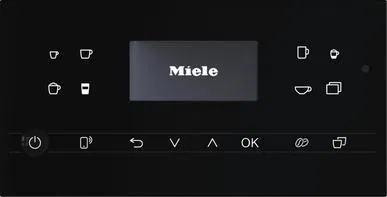 Siyah Miele cihazının simgeler ve bir ekran içeren kontrol paneli.