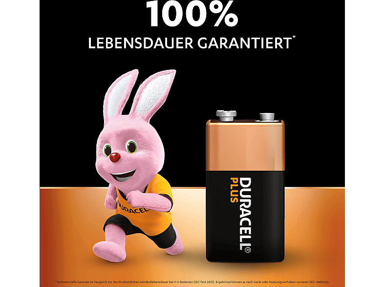 DURACELL Plus Power 9V (Alkaline) Batterie, Alkaline, 1.5 Volt 4 Stück