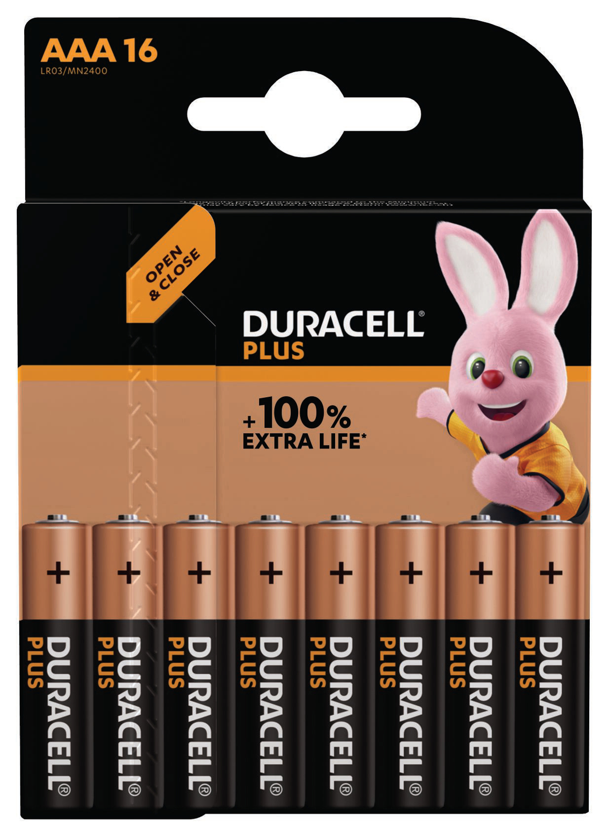 Duracell-Batteriepack mit pinkem Häschen. 8 Batterien, plus extra Lebensdauer auf Packung.