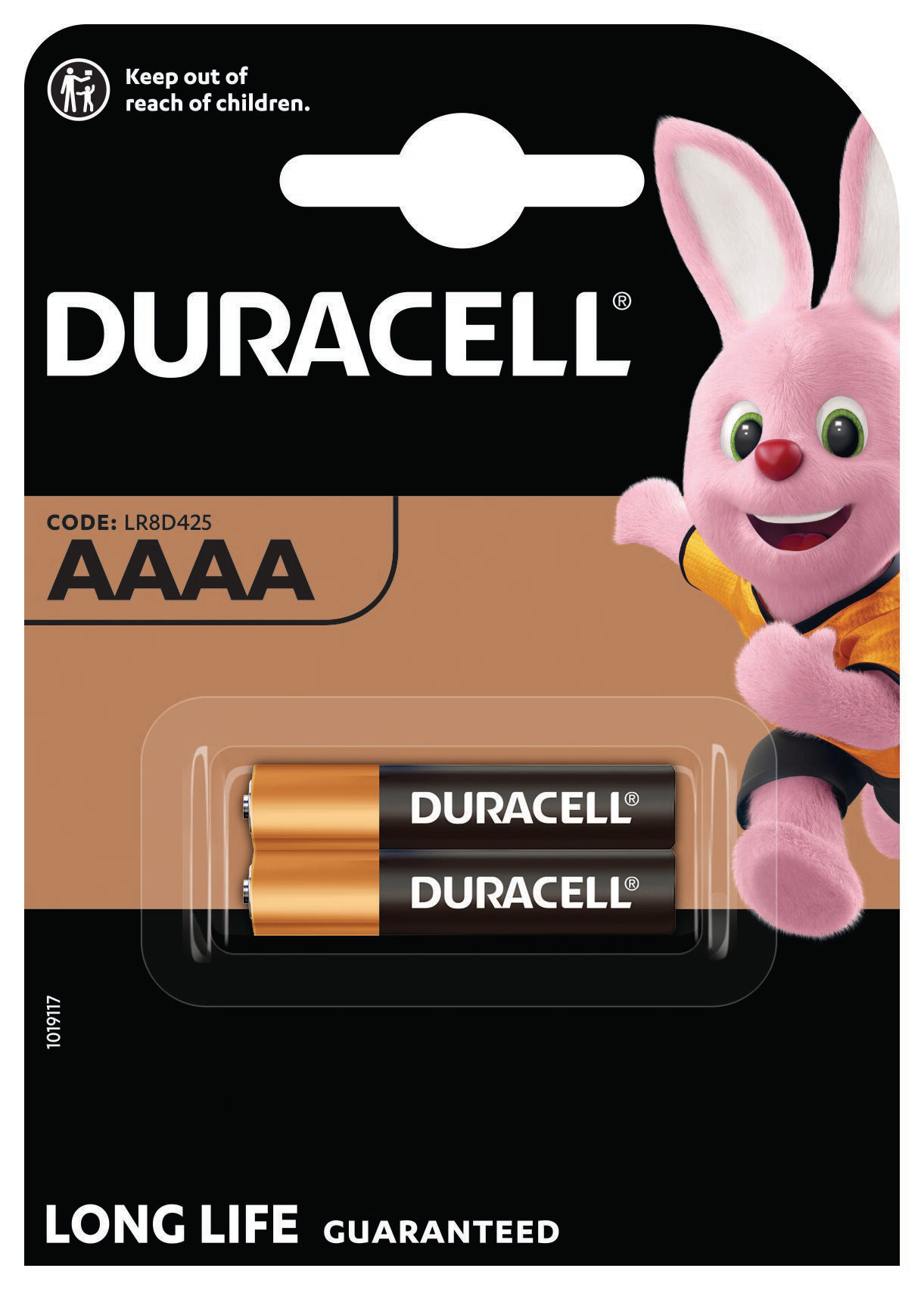 Duracell AAAA Batterien in einer Blisterverpackung, mit dem Duracell-Hasen.