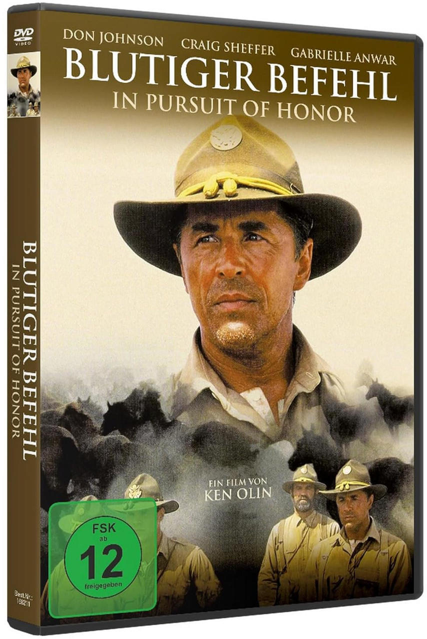 DVD-Cover für 'Blutiger Befehl' mit Don Johnson. Das Cover zeigt einen Mann mit Hut und Soldaten.
