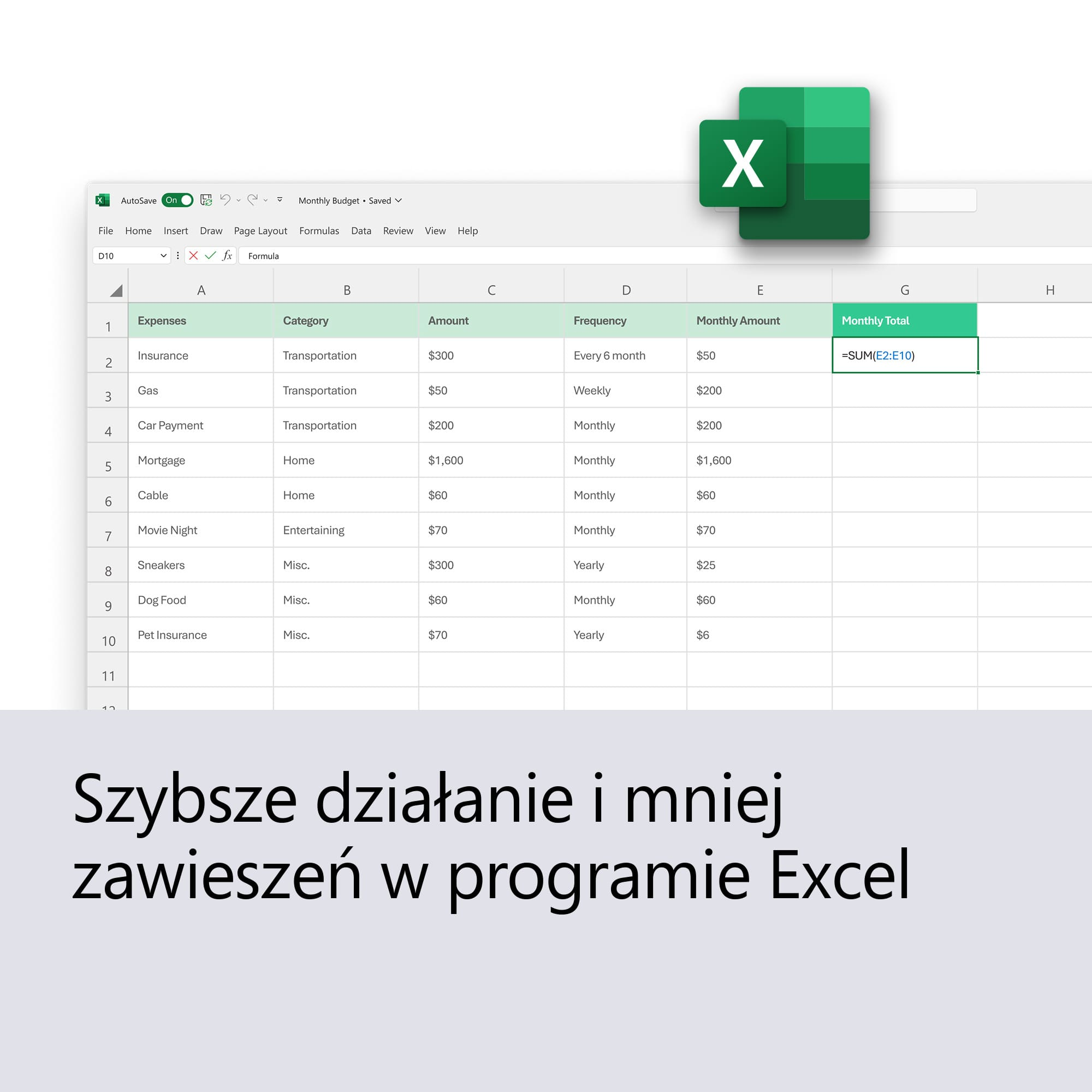 Arkusz kalkulacyjny Excel na ekranie komputera z logo X w prawym górnym rogu.