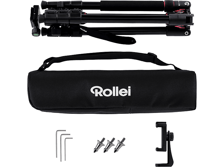 ROLLEI Compact Traveler No. 2 Dreibein Stativ, Schwarz/Rot, Höhe offen bis 180 cm