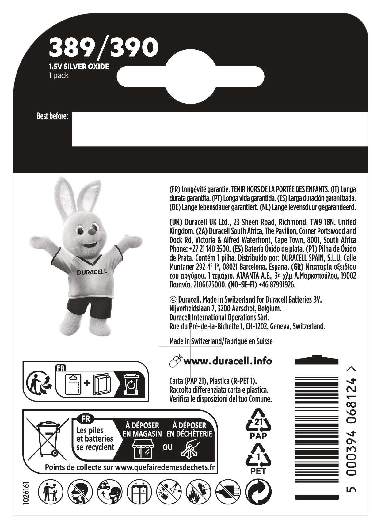 Duracell-Batterieverpackung mit Hase und Text.