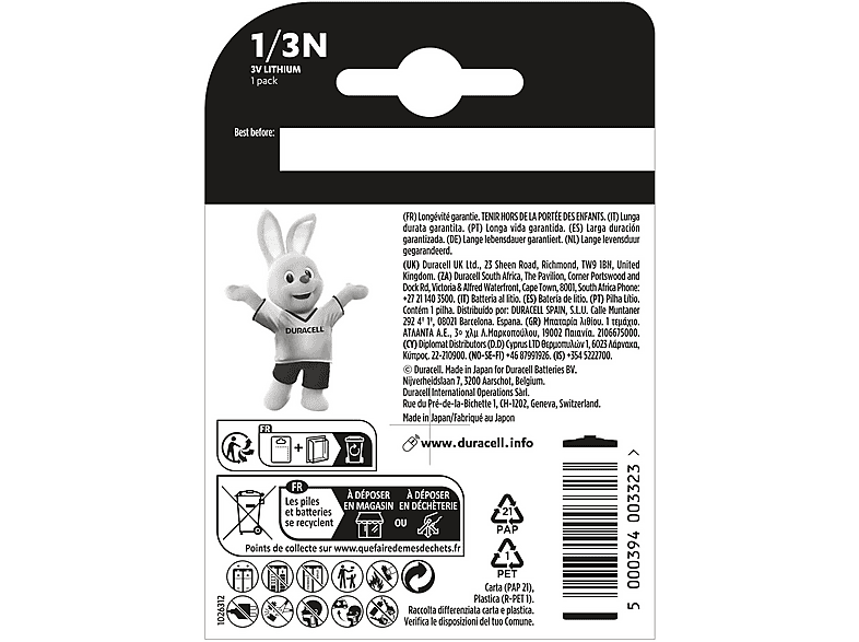 DURACELL Specialty N Batterie, Lithium, 3 Volt 1 Stück