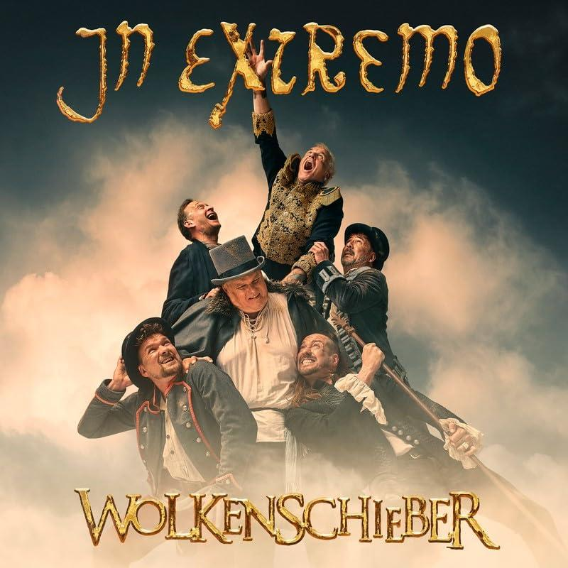 Albumcover 'IN EXTREMO - Wolkensschieber', sechs Männer in einer Wolken-Szene.