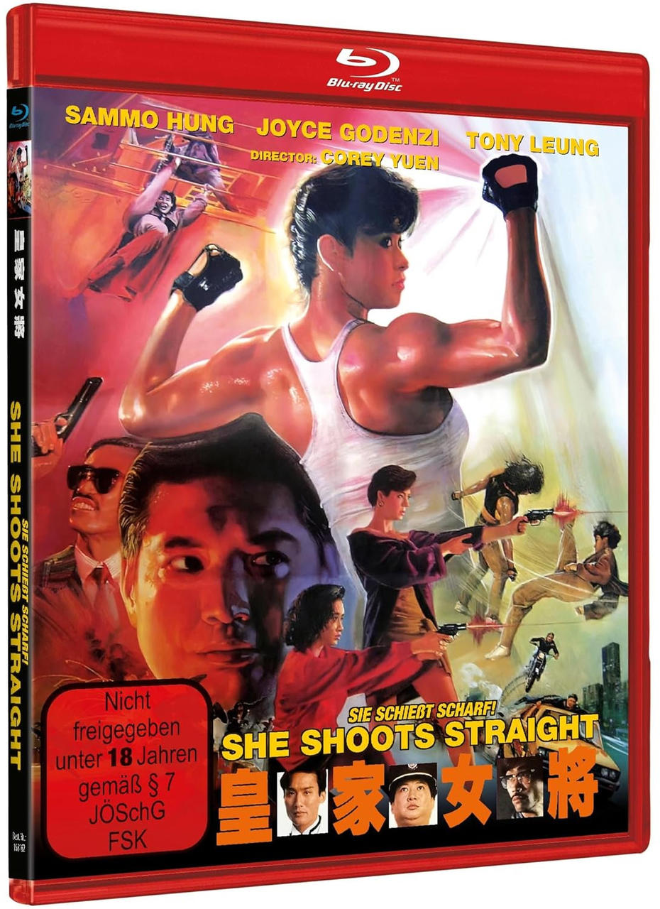 Filmplakat mit Actionfiguren und Text. Roter Einband mit Filmtitel und Darstellern.