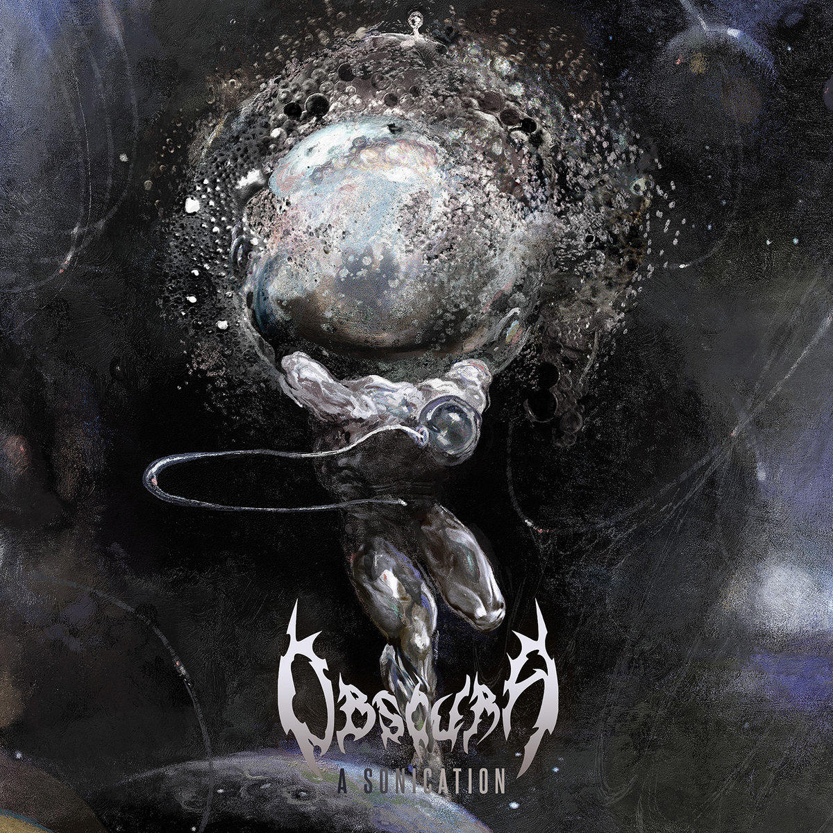 Abstraktes Albumcover mit surrealem Design. Text: Obscura, A Sonication.