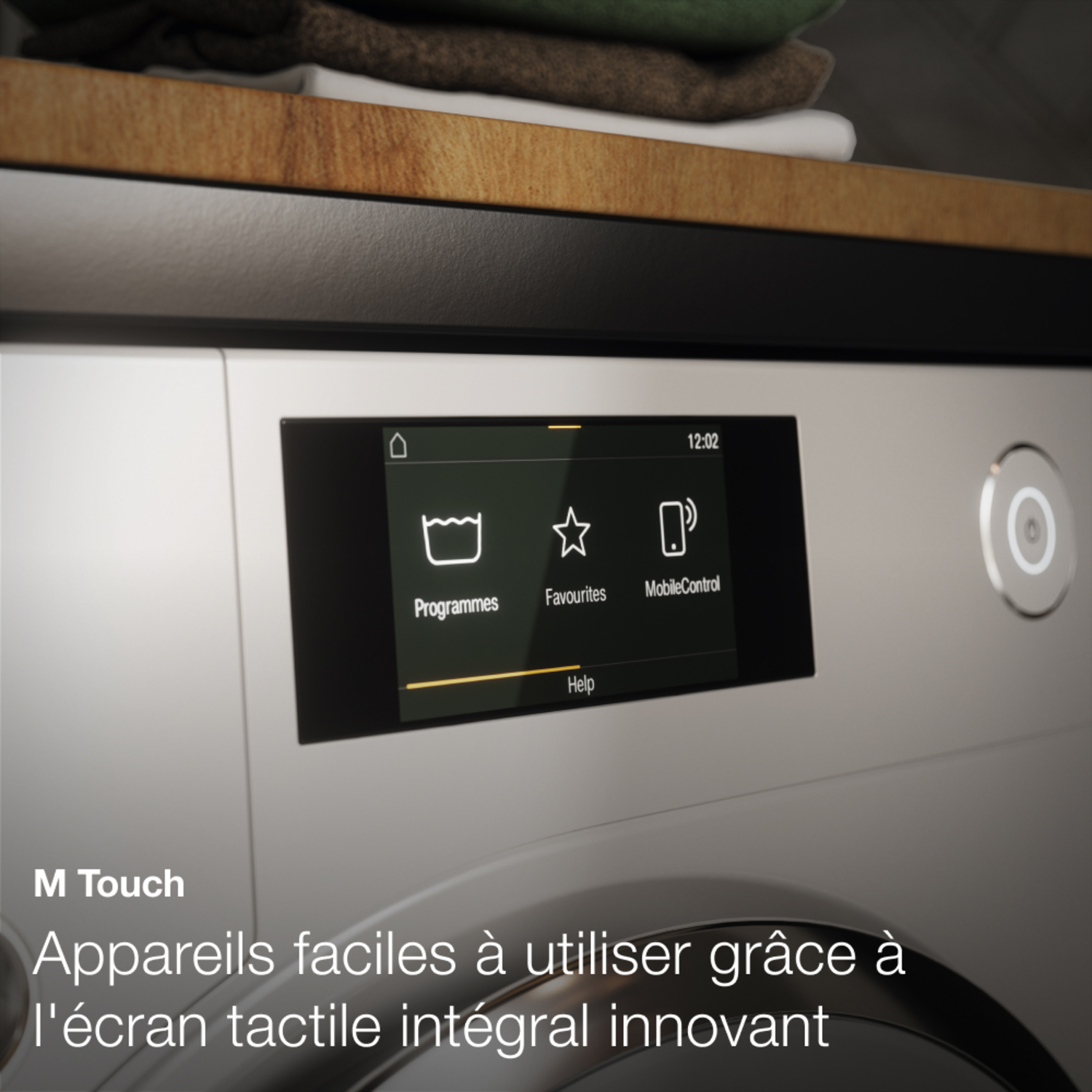 Panneau de commande de lave-linge avec un écran affichant les options de programme.