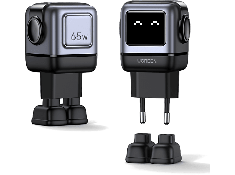 UGREEN Nexode Uno 65W Robot GaN Hızlı Şarj Cihazı 2xUSB-C, 1xUSB-A, Gri