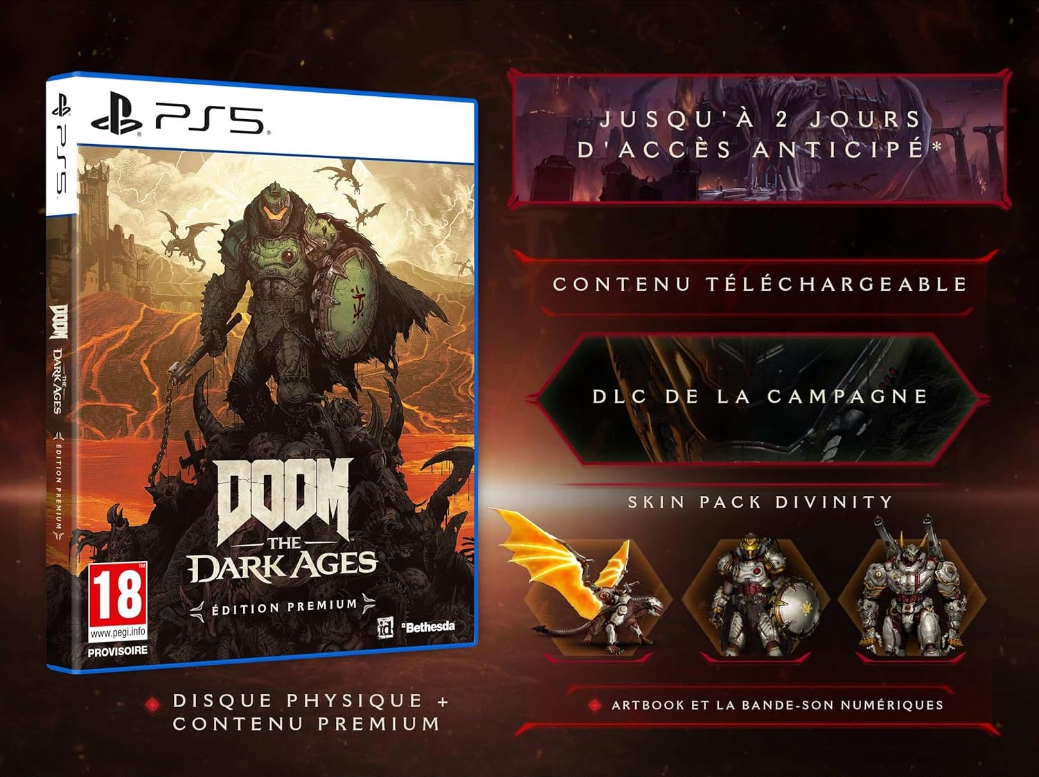 Une boîte de jeu pour Doom : The Dark Ages. La boîte présente un guerrier sur le devant.