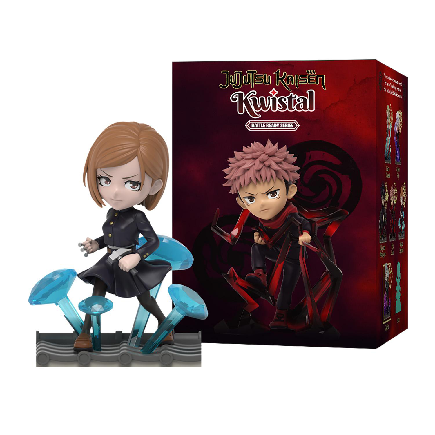 Anime-Figuren von zwei Charakteren mit einer Box, Jujutsu Kaisen.