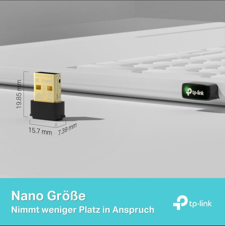 USB-Adapter für einen Laptop. Der Text zeigt seine Abmessungen.
