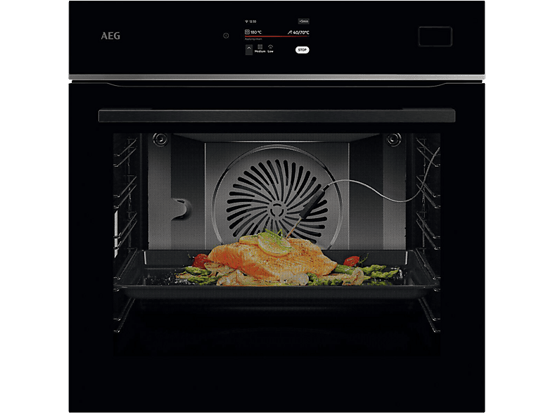 AEG TB8SB73ZAB, Einbaubackofen (Einbaugerät, 70 l, 595 mm breit), Serie 8000, Dampfgarfunktion