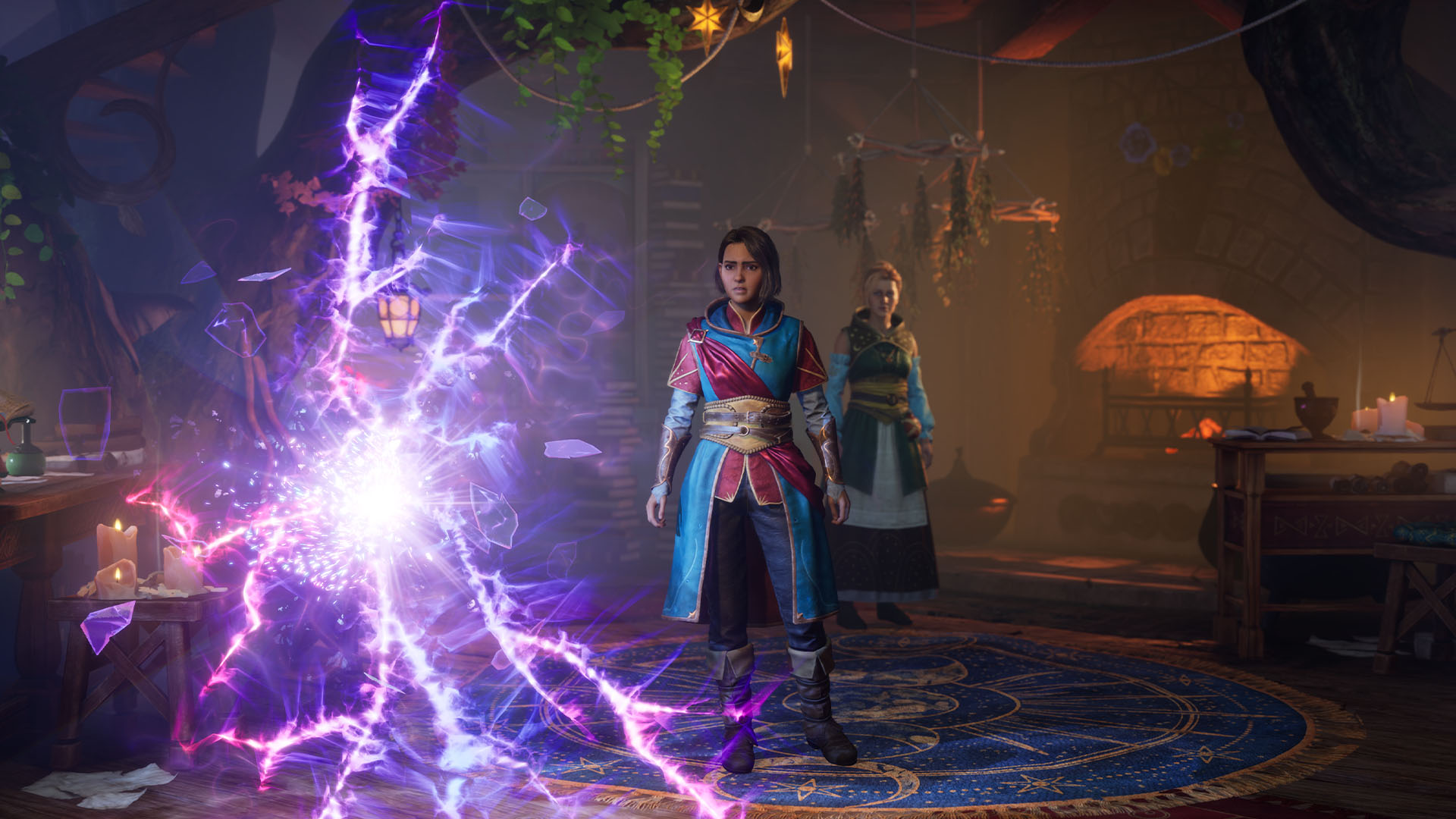 Młoda kobieta i inna kobieta w mistycznym otoczeniu z magiczną energią.