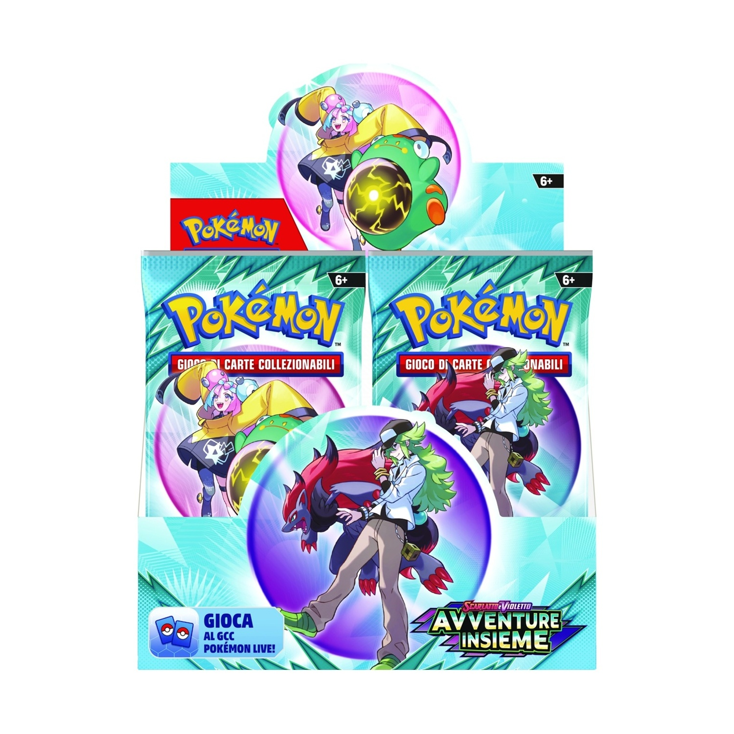 Confezioni di carte Pokemon su uno scaffale, con personaggi e loghi.