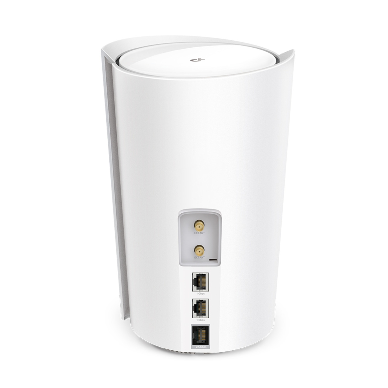 White router with ports in the back. It has the text: EXT ANT and 1 Gpbs. The top is rounded.