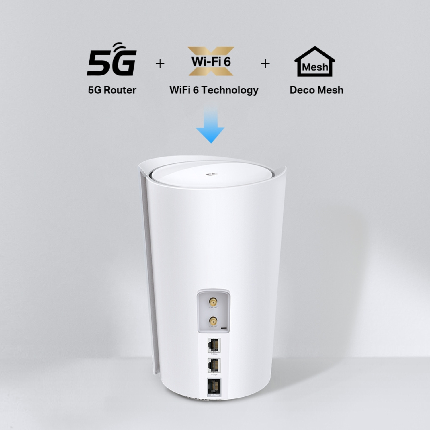 White router with 5G, WiFi 6, and Deco Mesh icons shown.