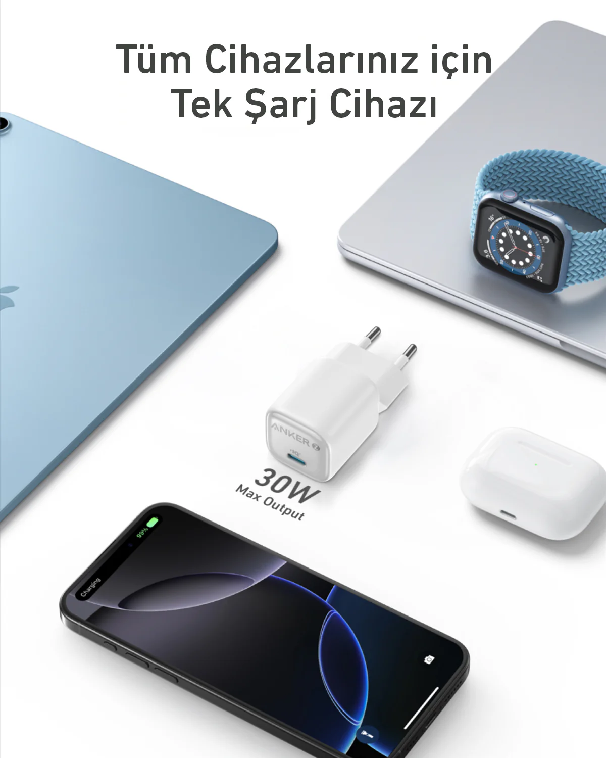ANKER Zolo 30W GaN USB-C Şarj Cihazı | Beyaz - A2698 Fiyat